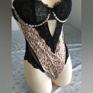Victoria's Secret Animal Print Bodysuit with Black Lace